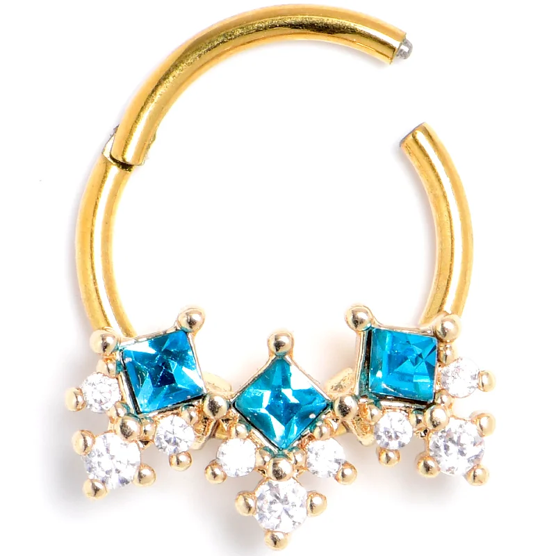 Women's Earrings – Elegant Designs for Every Personality--16 Gauge 3/8 Blue CZ Gem Gold Tone Rhombus Riot Hinged Segment Ring