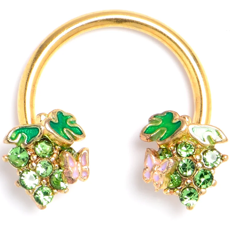 Women's Earrings – Elegant Designs for Every Personality--16 Gauge 3/8 Green Gem Gold Tone Butterfly Grapes Horseshoe Circular Barbell
