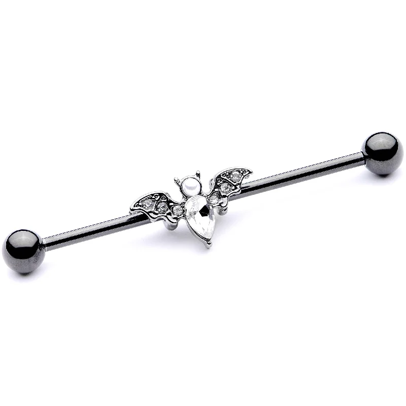 Women's Earrings – Elegant Designs for Every Personality--14 Gauge Clear Gem Black Bat Halloween Industrial Barbell 38mm Women's Earrings – Elegant Designs for Every Personality--14 Gauge Clear Gem Black Bat Halloween Industrial Barbell 38mm