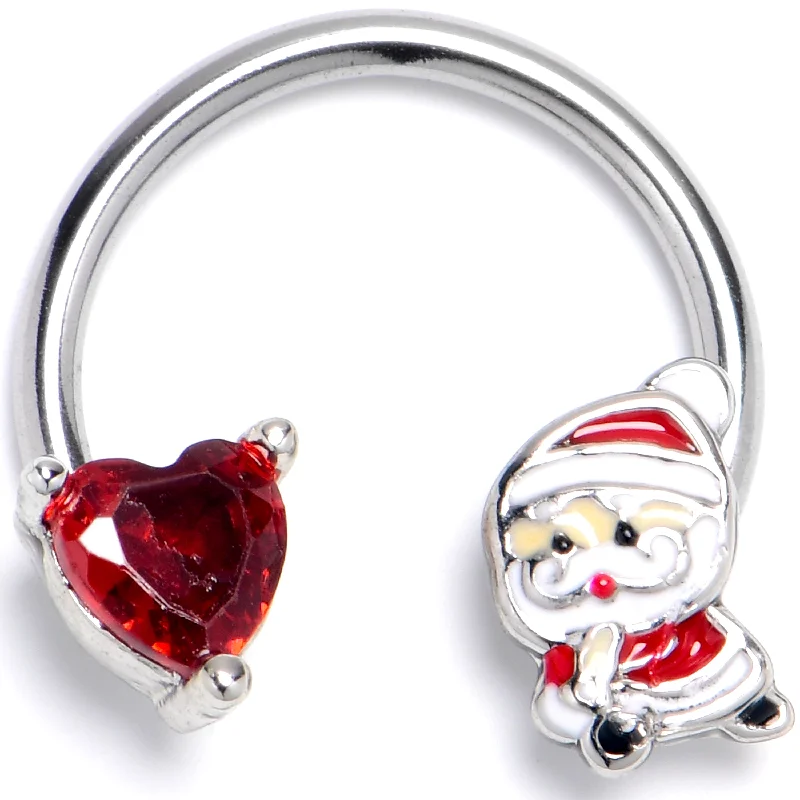 Women's Earrings – Elegant Designs for Every Personality--16 Gauge 3/8 Red Gem Santa Bag Heart Horseshoe Circular Barbell