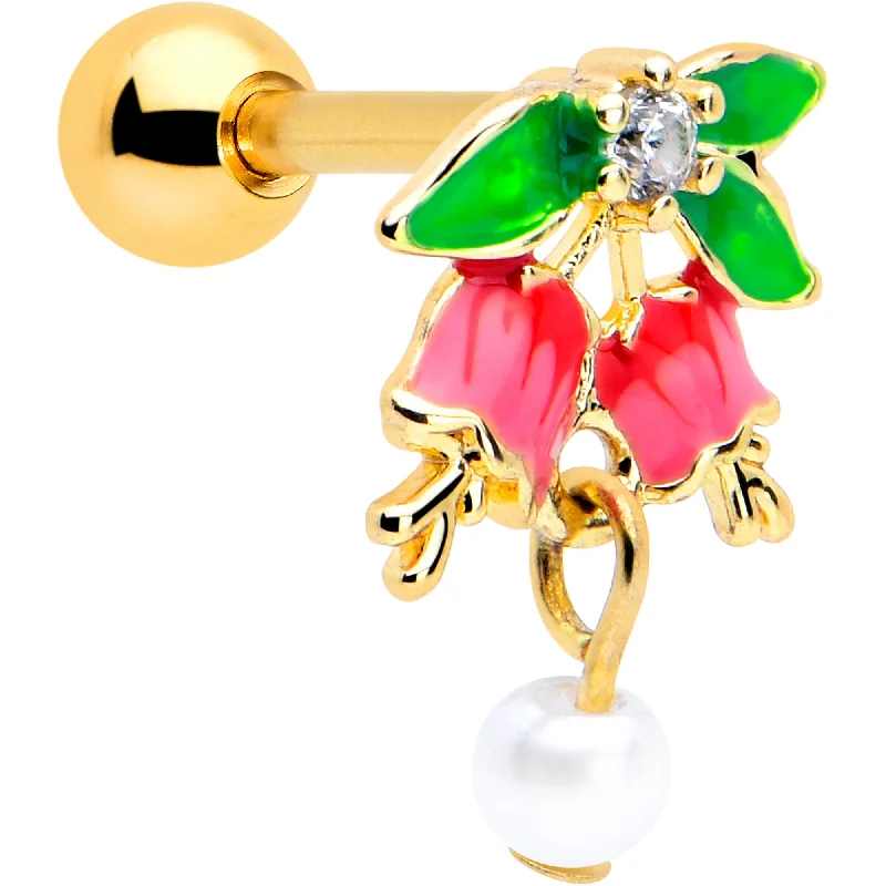 Women's Earrings – Elegant Designs for Every Personality--16 Gauge 1/4 Clear CZ Gem Gold Tone Bell Flower Cartilage Tragus Earring