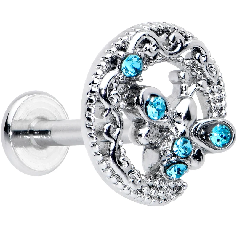 Stylish Lip Rings for Pierced Lips16 Gauge 5/16 Blue Gem Lunar Dragonfly Internally Threaded Labret Tragus