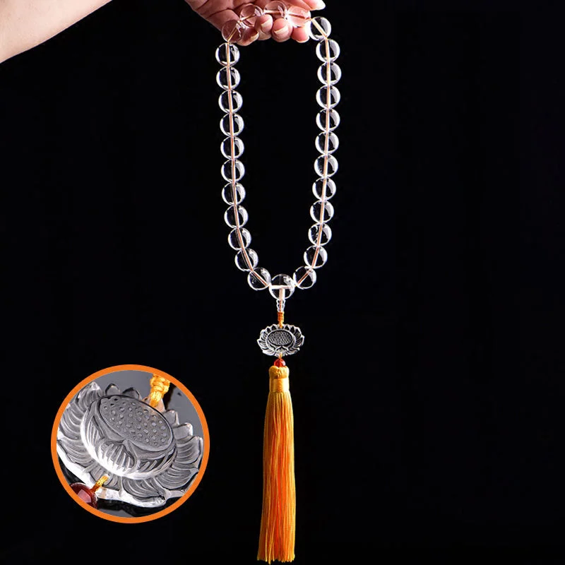 Stylish Bracelets for Men with Stone Details-Buddha Stones Natural White Crystal Lotus Wrist Mala Meditation Tassels Pocket Mala Car Decoration Stylish Bracelets for Men with Stone Details-Buddha Stones Natural White Crystal Lotus Wrist Mala Meditation Tassels Pocket Mala Car Decoration
