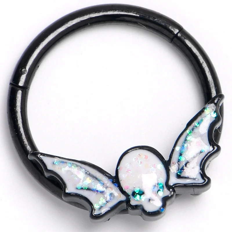 Affordable Nose Rings for All Styles -16 Gauge 3/8 Black Winged Skull Glitter Hinged Segment Ring Affordable Nose Rings for All Styles -16 Gauge 3/8 Black Winged Skull Glitter Hinged Segment Ring