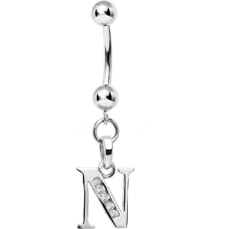Stylish Belly Rings for Fashionable Look -16 Gauge Solid 14kt White Gold CZ Initial N Belly Ring Stylish Belly Rings for Fashionable Look -16 Gauge Solid 14kt White Gold CZ Initial N Belly Ring