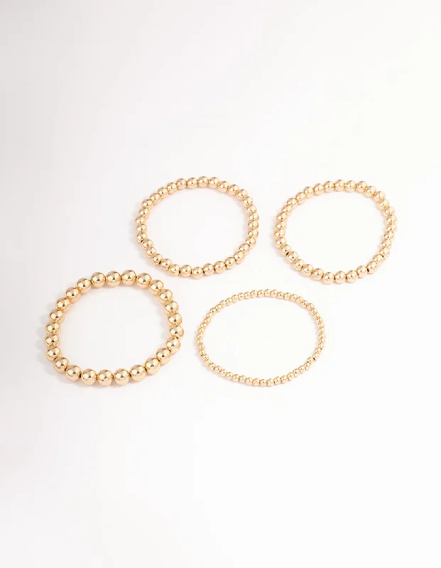 Women's Stylish Wedding Bangles-Gold Round Ball Stretch Bracelet 4-Pack