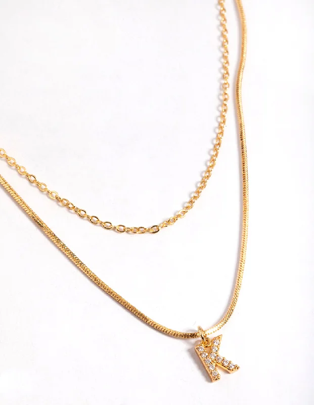 Shop Classic Women's Necklaces & Pendants with a Modern Twist-Letter K Gold Plated Layered Diamante Initial Necklace Shop Classic Women's Necklaces & Pendants with a Modern Twist-Letter K Gold Plated Layered Diamante Initial Necklace