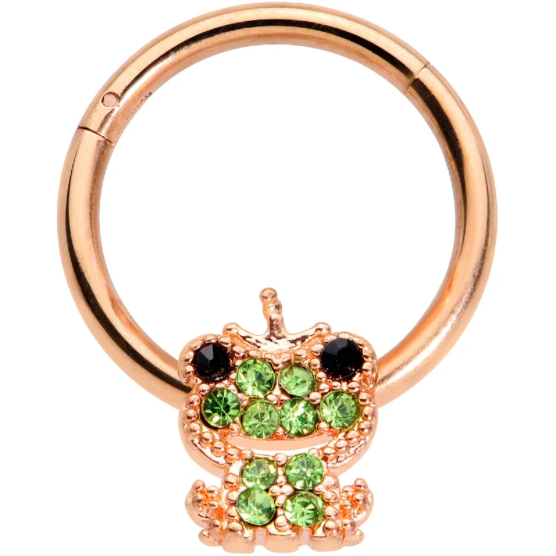 Chunky Nose Rings -16 Gauge 3/8 Green Gem Rose Gold Tone Royal Frog Hinged Segment Ring Chunky Nose Rings -16 Gauge 3/8 Green Gem Rose Gold Tone Royal Frog Hinged Segment Ring
