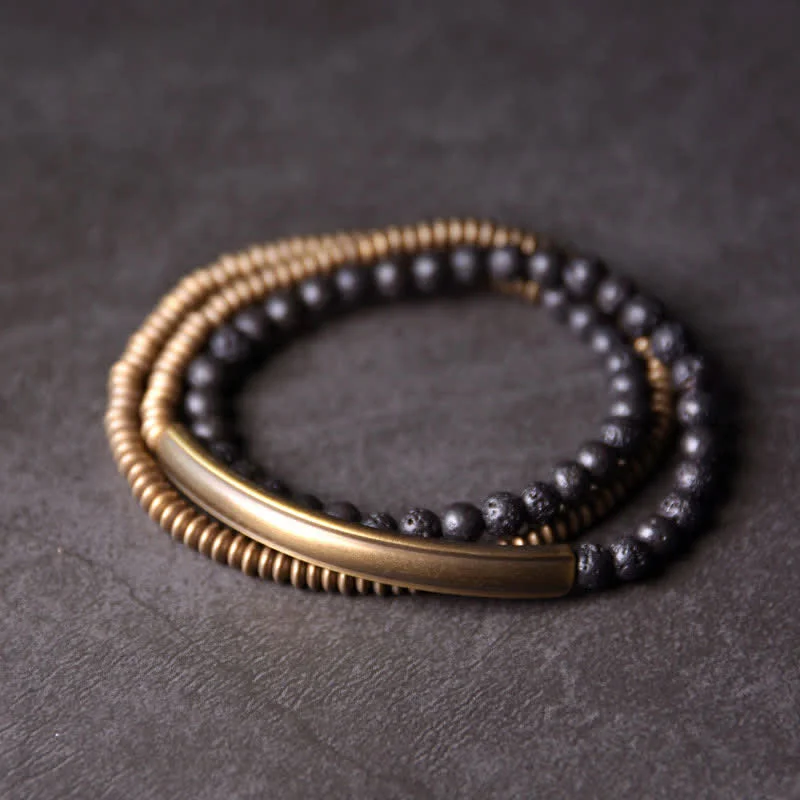 Sleek Bracelets for Men-Buddha Stones Vintage Lava Rock Copper Support Bracelet