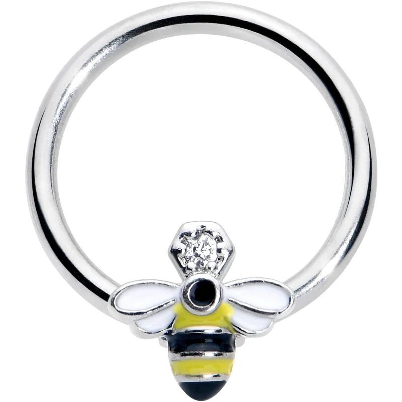 Women's Earrings – Elegant Designs for Every Personality--16 Gauge 3/8 Clear CZ Gem Bee Sweet BCR Captive Ring Women's Earrings – Elegant Designs for Every Personality--16 Gauge 3/8 Clear CZ Gem Bee Sweet BCR Captive Ring