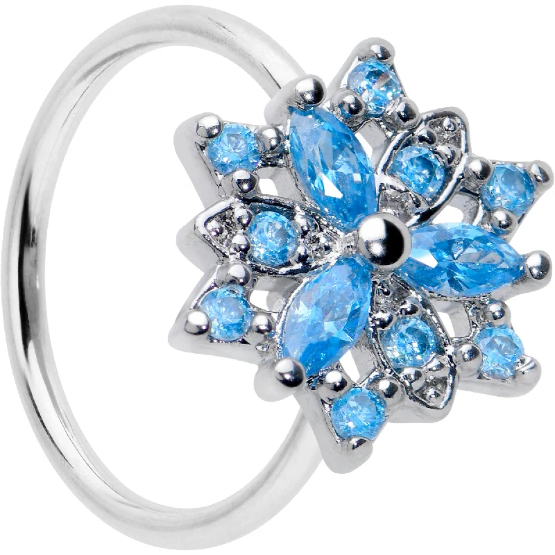 Nose Rings with Radiant Details -20 Gauge 5/16 Blue CZ Gem Snowflake Style Nose Hoop Nose Rings with Radiant Details -20 Gauge 5/16 Blue CZ Gem Snowflake Style Nose Hoop