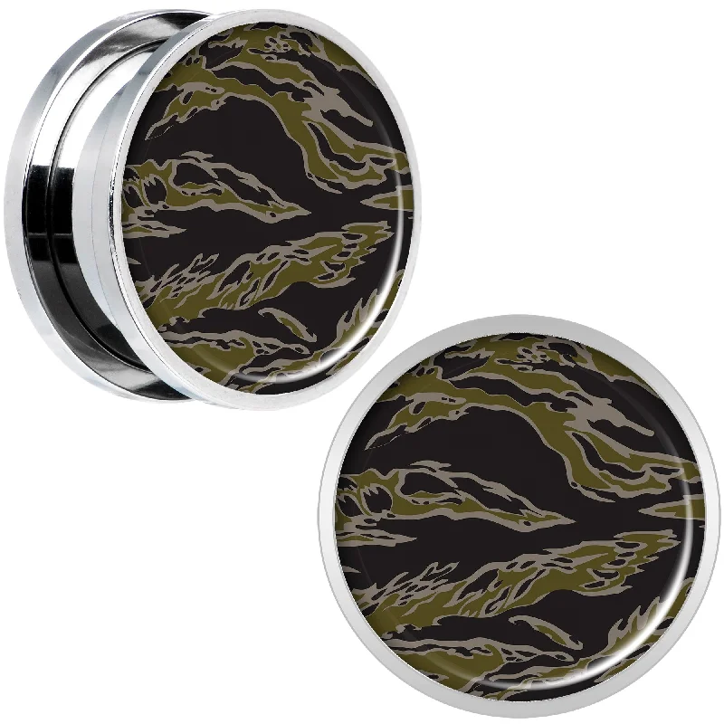Women's Earrings – Elegant Designs for Every Personality--Tiger Camo Print Steel Screw Fit Plug Set 18mm Women's Earrings – Elegant Designs for Every Personality--Tiger Camo Print Steel Screw Fit Plug Set 18mm
