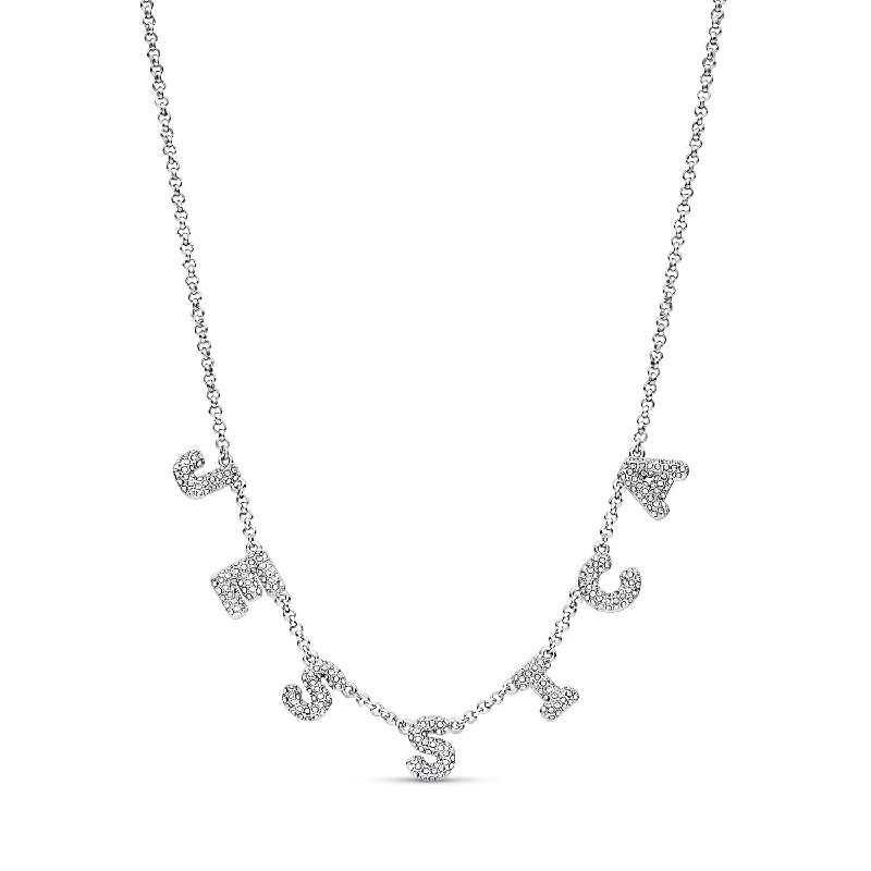 Shop Classic Women's Necklaces & Pendants with a Modern Twist-Spotlight Pavé Bubble Name Necklace (Silver) Shop Classic Women's Necklaces & Pendants with a Modern Twist-Spotlight Pavé Bubble Name Necklace (Silver)