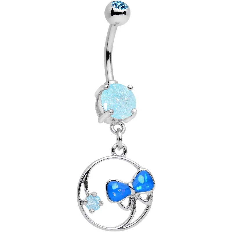 Comfortable Belly Rings for Statement Fashion -Blue Faux Opal Aqua Gem Tie It In a Bow Dangle Belly Ring Comfortable Belly Rings for Statement Fashion -Blue Faux Opal Aqua Gem Tie It In a Bow Dangle Belly Ring