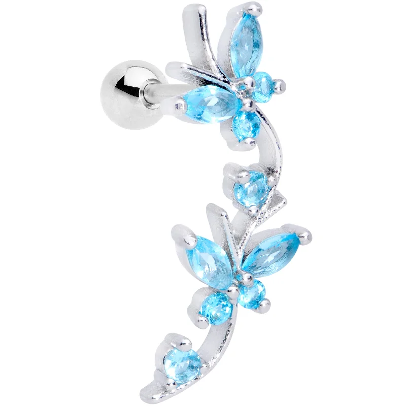 Women's Earrings – Elegant Designs for Every Personality--16 Gauge 1/4 Aqua CZ Gem Butterflies Left Ear Cartilage Tragus