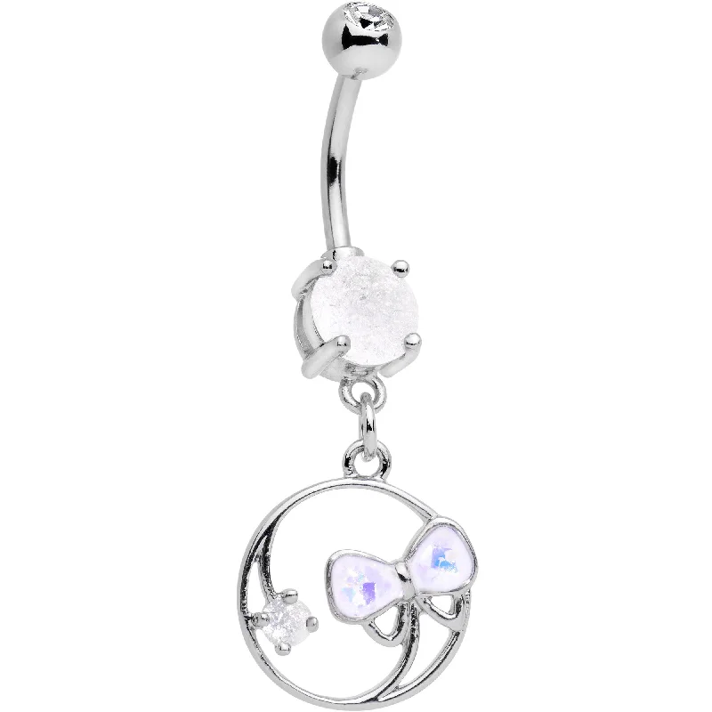 Stylish Belly Rings for Fashion-Forward Women -White Faux Opal Tie It In a Bow Dangle Belly Ring Stylish Belly Rings for Fashion-Forward Women -White Faux Opal Tie It In a Bow Dangle Belly Ring