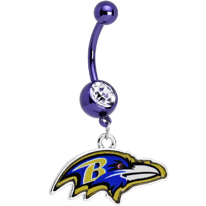 Belly Rings with Gemstones for Sparkling Style -Officially Licensed NFL Clear Gem Baltimore Ravens Dangle Belly Ring Belly Rings with Gemstones for Sparkling Style -Officially Licensed NFL Clear Gem Baltimore Ravens Dangle Belly Ring