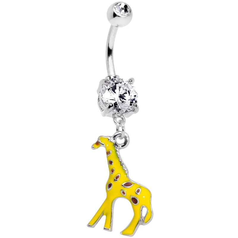 Beautiful Belly Rings for Elegant Appeal -Clear Gem Yellow Brown Giraffe Dangle Belly Ring Beautiful Belly Rings for Elegant Appeal -Clear Gem Yellow Brown Giraffe Dangle Belly Ring
