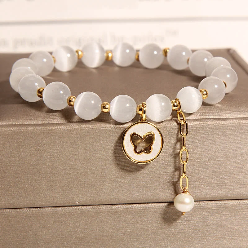 Women's Stacked Bangles-Buddha Stones Cat's Eye Butterfly Charm Love Bracelet
