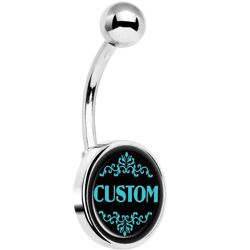 Unique Belly Rings with Beautiful Accents -Custom Teal Personalized Name Belly Ring
