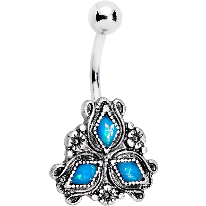 Comfortable Belly Rings with Chic Design -Aqua Gem Twisting Triad Flower Belly Ring