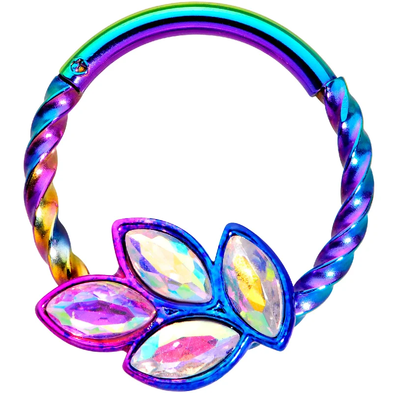 Women's Earrings – Elegant Designs for Every Personality--16 Gauge 3/8 Aurora Gem Rainbow Oval Quartet Twisted Cartilage Clicker