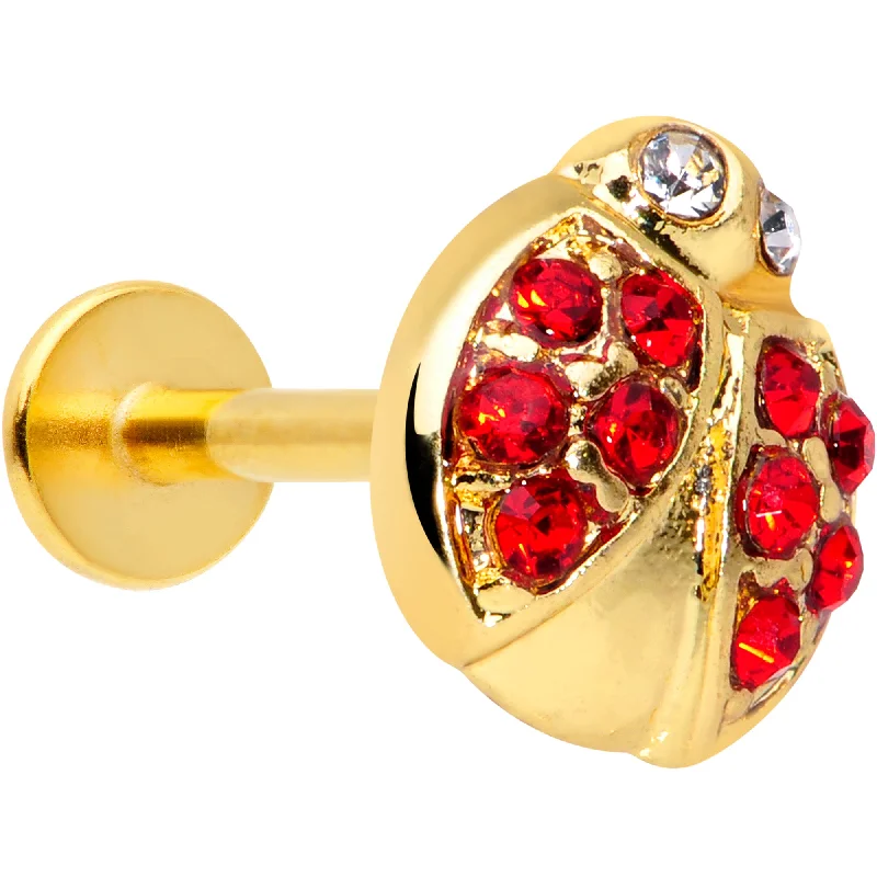 Beautiful Lip Rings with Luxury Appeal16 Gauge 5/16 Red Clear Gem Ladybug Labret Monroe Tragus