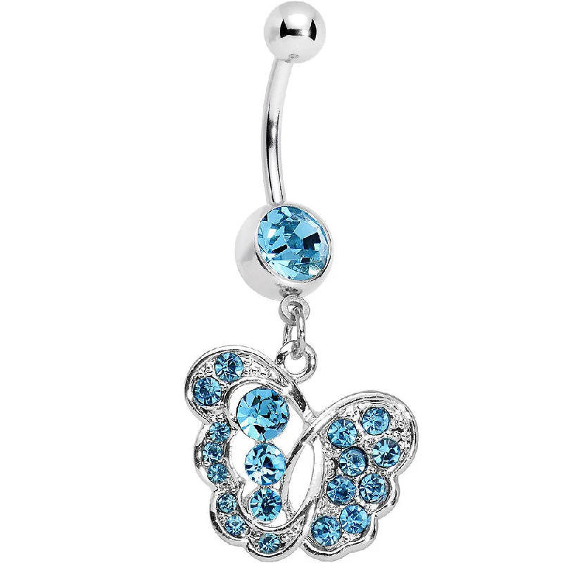 Chic Belly Rings with Gemstone Accents -Blue Gem Fancy Butterfly Dangle Belly Ring