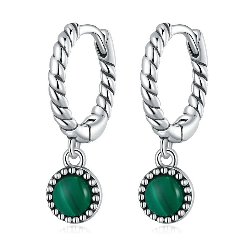 Women's Earrings – Elegant Designs for Every Personality--Buddha Stones 925 Sterling Silver Round Malachite Anti-Anxiety Drop Earrings