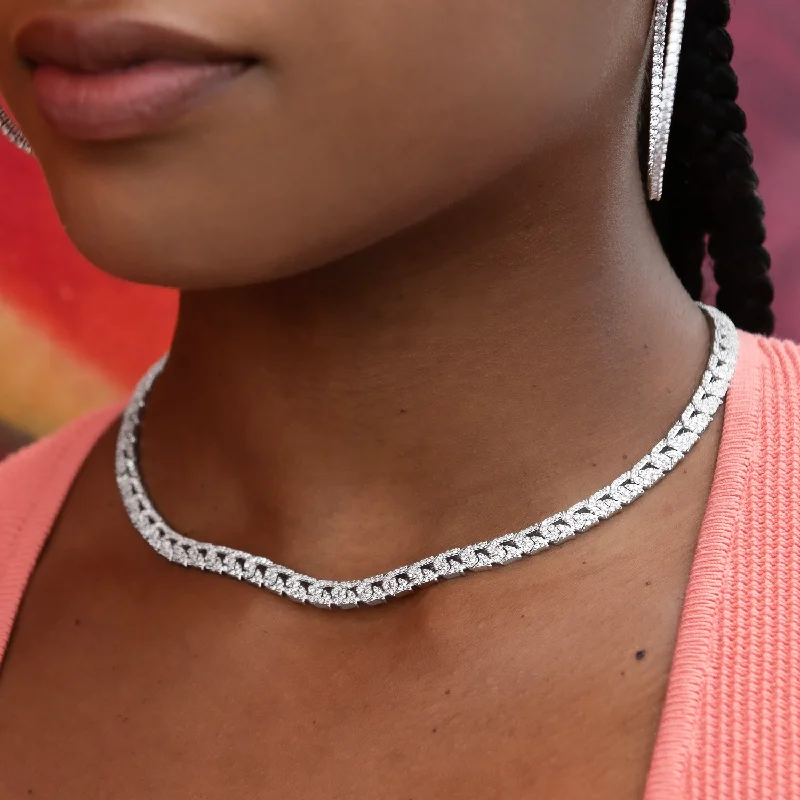 Shop Classic Women's Necklaces & Pendants with a Modern Twist-Micro Iced G-Link Necklace in White Gold Shop Classic Women's Necklaces & Pendants with a Modern Twist-Micro Iced G-Link Necklace in White Gold