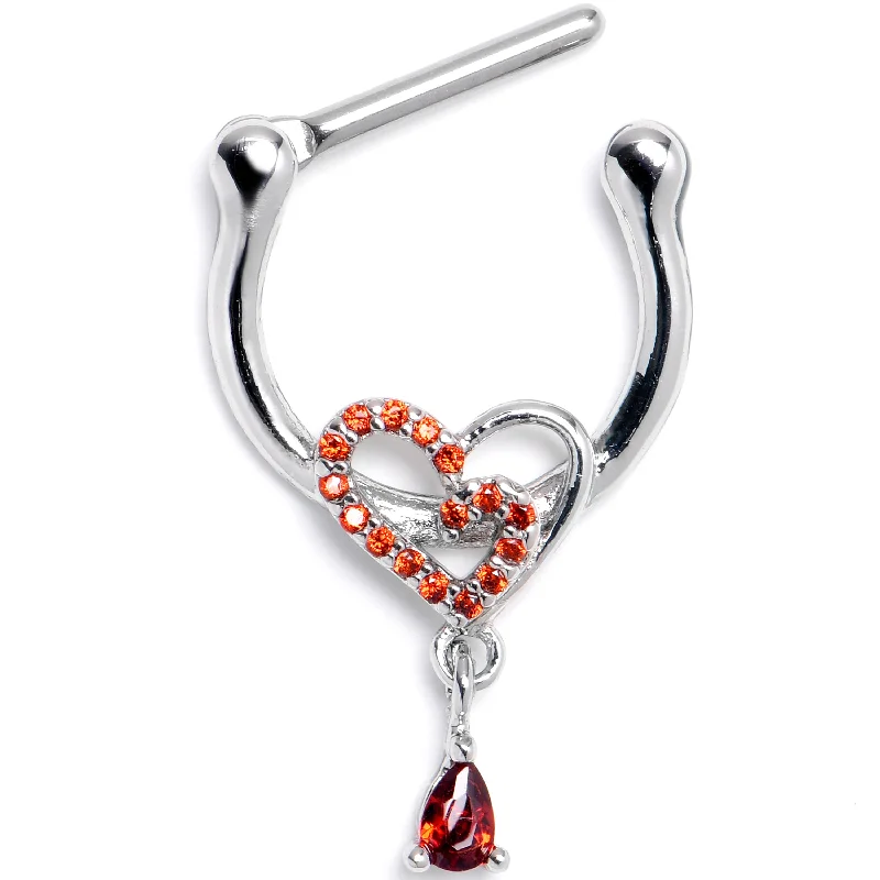 Women's Earrings – Elegant Designs for Every Personality--16 Gauge 5/16 Red CZ Gem Asymmetrical Heart Cartilage Clicker