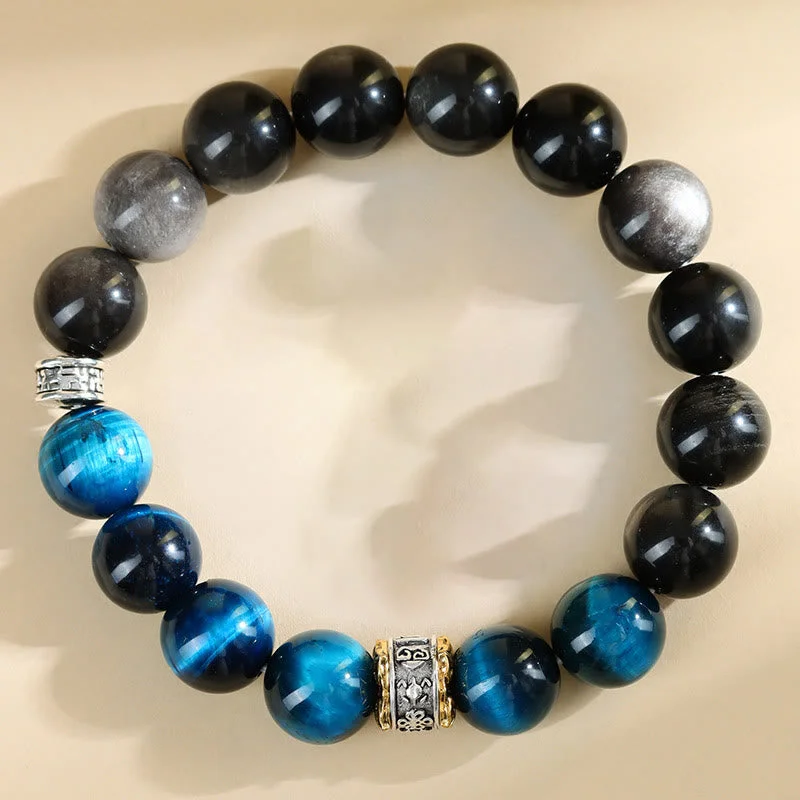 Statement Bracelets for Men-Buddha Stones Blue Tiger Eye Silver Sheen Obsidian Strength Bracelet Statement Bracelets for Men-Buddha Stones Blue Tiger Eye Silver Sheen Obsidian Strength Bracelet