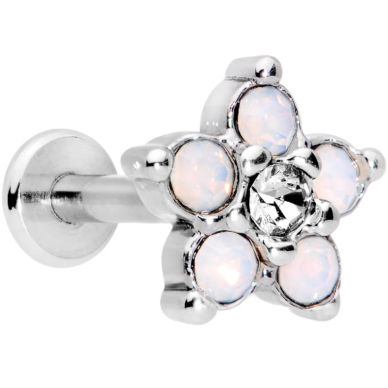 Lip Rings for Modern Fashion16 Gauge 5/16 White Faux Opal Internally Threaded Flower Labret