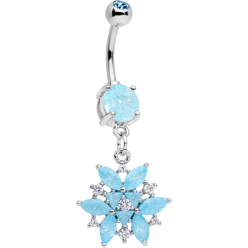 Belly Rings with Custom Features for Personalized Style -Aqua Blue CZ Gem Epic Ice Flower Dangle Belly Ring Belly Rings with Custom Features for Personalized Style -Aqua Blue CZ Gem Epic Ice Flower Dangle Belly Ring