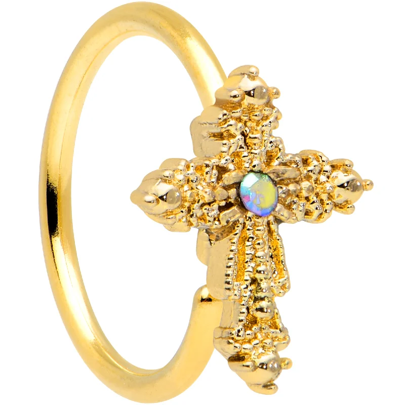 Designer Nose Rings for Luxury -20 Gauge 5/16 Aurora CZ Gem Gold Tone Subtle Cross Nose Hoop Designer Nose Rings for Luxury -20 Gauge 5/16 Aurora CZ Gem Gold Tone Subtle Cross Nose Hoop