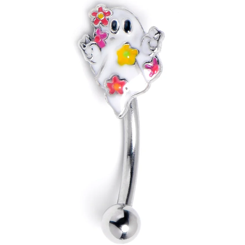 Women's Earrings – Elegant Designs for Every Personality--16 Gauge 5/16 Floral Ghost Halloween Curved Eyebrow Ring Women's Earrings – Elegant Designs for Every Personality--16 Gauge 5/16 Floral Ghost Halloween Curved Eyebrow Ring