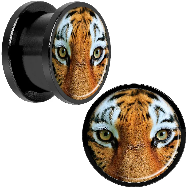 Women's Earrings – Elegant Designs for Every Personality--Full Color Tiger Eyes Black Anodized Screw Fit Plug Set 9/16 Women's Earrings – Elegant Designs for Every Personality--Full Color Tiger Eyes Black Anodized Screw Fit Plug Set 9/16