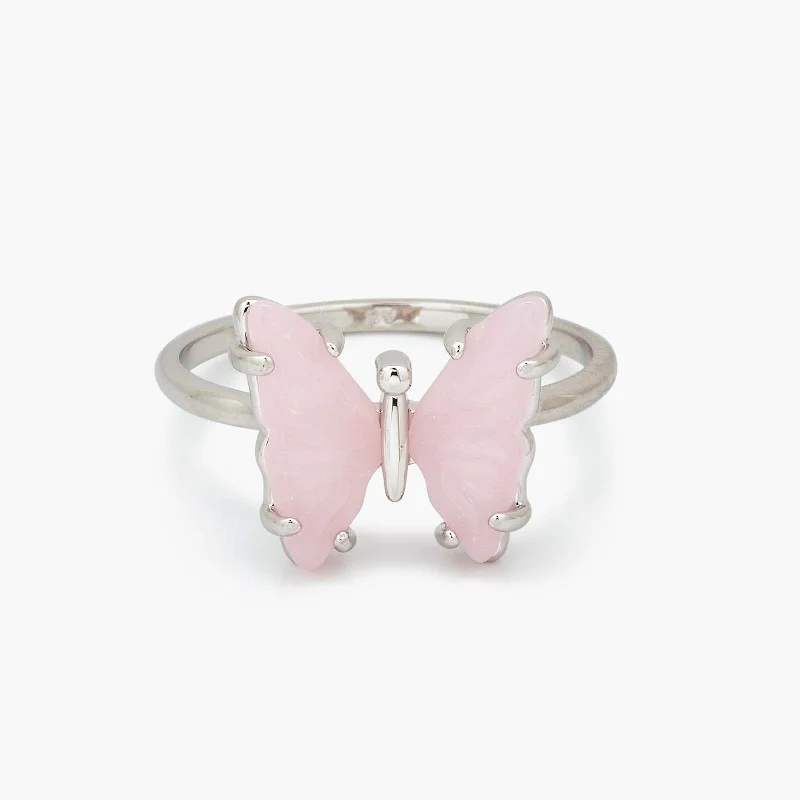 Chic Women's Rings for Fashion-Forward Looks-Engraved Stone Butterfly Ring