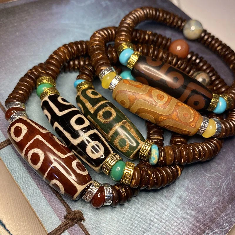 Gold Bracelets for Men-Buddha Stones Tibetan Nine-Eye Dzi Bead Wealth Bracelet