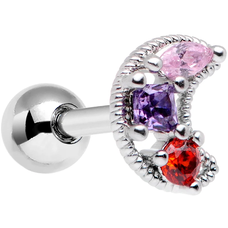 Women's Earrings – Elegant Designs for Every Personality--16 Gauge 1/4 Red Pink Blue CZ Gem Crescent Moon Cartilage Tragus Earring