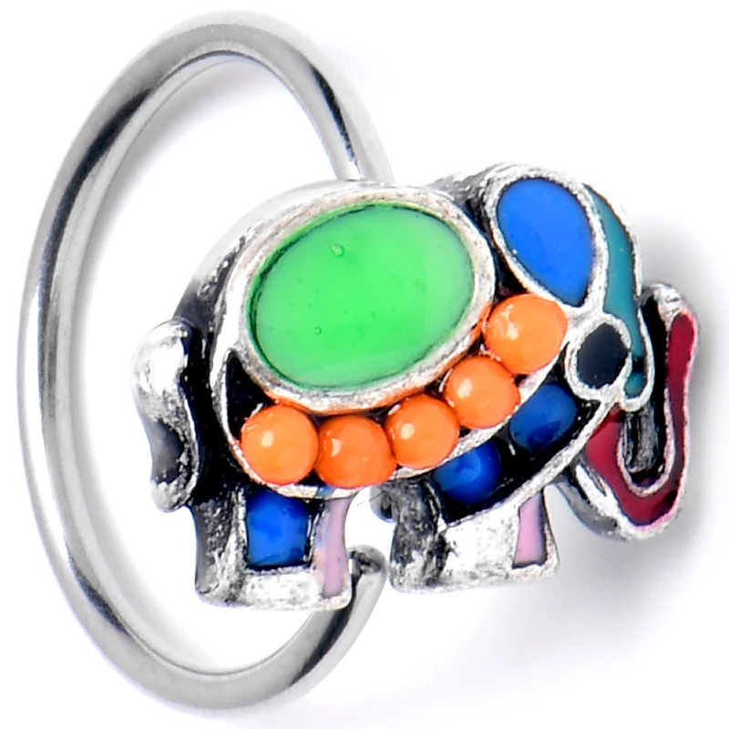 Nose Rings with Precious Stones -20 Gauge 5/16 Colorful Elephant Nose Hoop