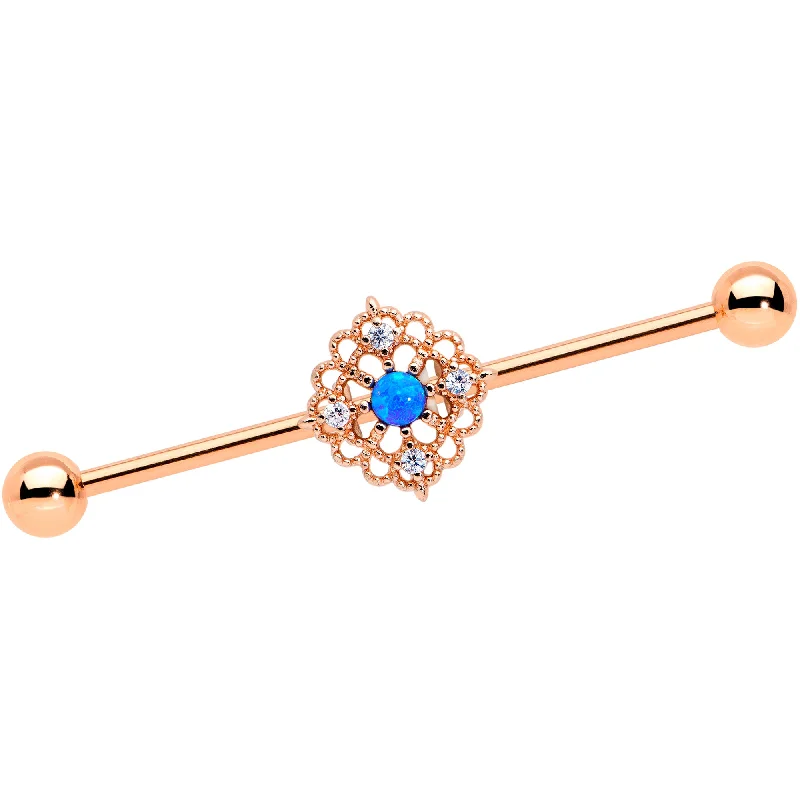 Women's Earrings – Elegant Designs for Every Personality--14 Gauge Blue Synth Opal Rose Gold Tone Lacy Industrial Barbell 38mm Women's Earrings – Elegant Designs for Every Personality--14 Gauge Blue Synth Opal Rose Gold Tone Lacy Industrial Barbell 38mm
