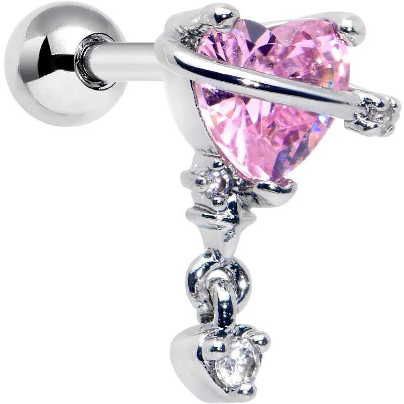 Women's Earrings – Elegant Designs for Every Personality--16 Gauge 1/4 Pink Clear Gem Saturn Heart Duo Cartilage Tragus Earring Women's Earrings – Elegant Designs for Every Personality--16 Gauge 1/4 Pink Clear Gem Saturn Heart Duo Cartilage Tragus Earring