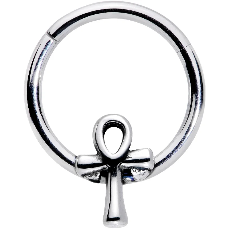 Nose Rings for Beautiful Designs -16 Gauge 3/8 Egyptian Ankh Hinged Segment Ring
