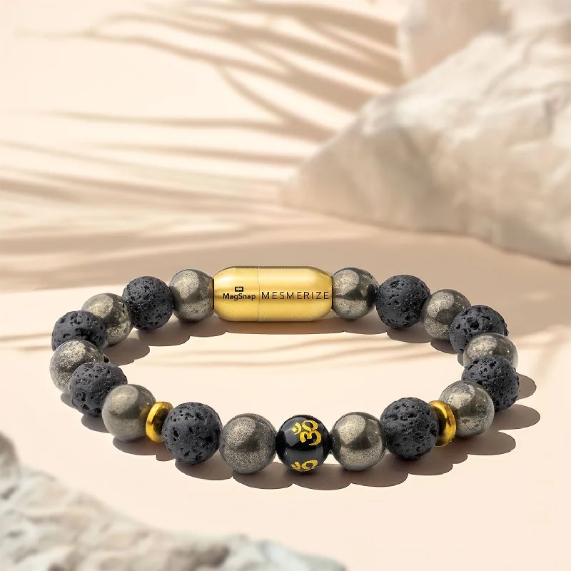 Adjustable Silicone Bracelets for Men-Spiritual Pyrite Natural Stone OM Bracelet