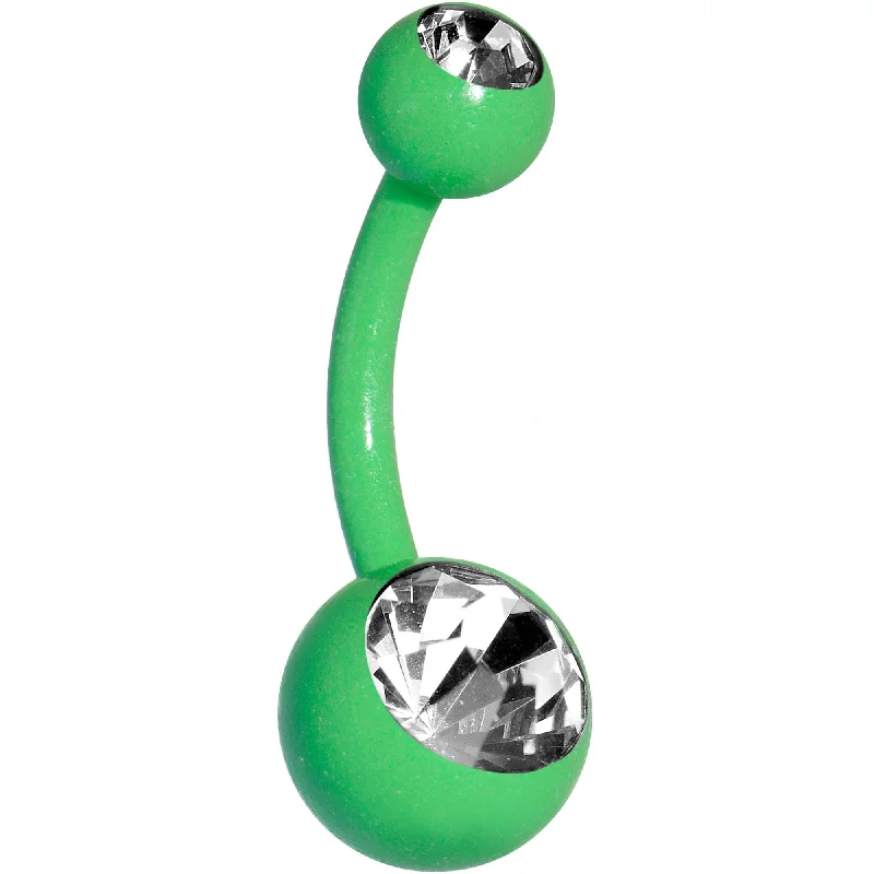 Belly Rings with Glittering Gems for Elegant Style -14 Gauge 3/8 Clear Gem Green Glow In The Dark Effect Belly Ring Belly Rings with Glittering Gems for Elegant Style -14 Gauge 3/8 Clear Gem Green Glow In The Dark Effect Belly Ring