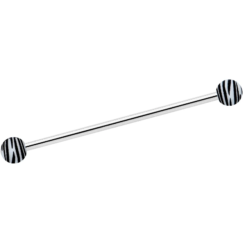 Women's Earrings – Elegant Designs for Every Personality--14 Gauge Matte White Zebra Stripe Industrial Barbell 38mm