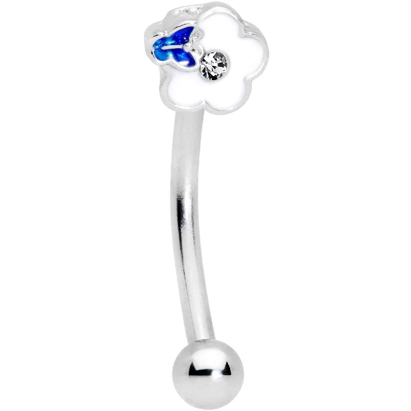 Women's Earrings – Elegant Designs for Every Personality--16 Gauge 3/8 Clear Gem White Flower Butterfly Curved Eyebrow Ring
