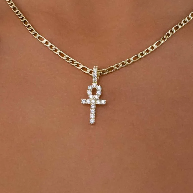 Shop Classic Women's  Necklaces & Pendants with a Modern Twist-Micro Ankh Cross in Yellow Gold