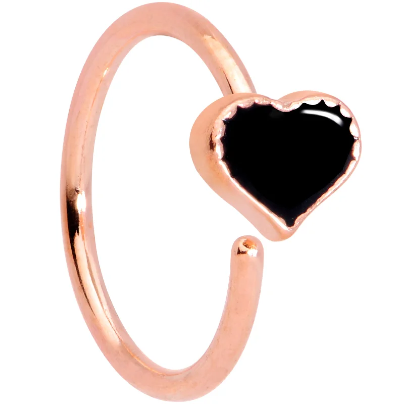 Chic Nose Rings for Fashionistas -18 Gauge 3/8 Rose Gold Tone Black Heart Nose Hoop
